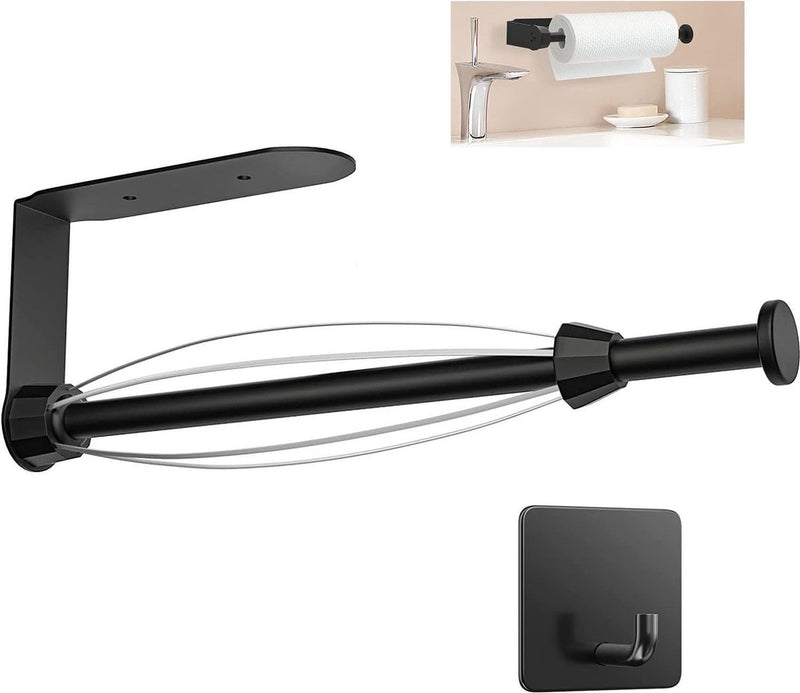 Keukenrolhouder met dempingseffect, keukenrolhouder zonder boren zwart, hangend sterk zelfklevende keukenpapierhouder voor keuken en badkamer, beide verkrijgbaar met lijm en schroeven.