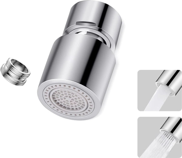 Kraanopzetstuk, kraanbeluchter, kraanbeluchter met dubbele functie, 360° draaibaar, waterbesparende kraan met 2 modi voor keukenbadkamer, voor 22 mm binnendraad/24 mm buitendraadadapter