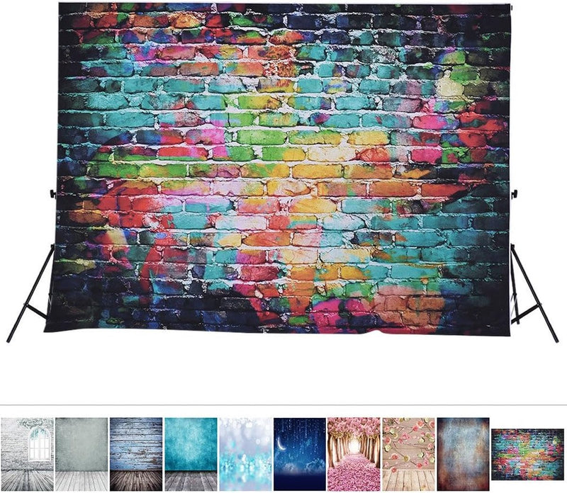 Fotoscherm 1,5 x 2,1 m / 5 x 6,9 ft fotografie achtergrond digitaal bedrukt kleurrijk doodle scribble bakstenen muur patroon voor kinderen kinderen baby pasgeborenen portret studio fotografie