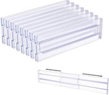 Kunststof ladeverdeler, verstelbaar, set van 8 (30,99 - 55,12 cm), transparante ladeverdeler, lade-organizer voor keukenopslag, slaapkamer, commode, met dubbelzijdig plakband