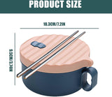 Ramen Bowl Set, roestvrijstalen Ramen Bowl, Japanse soepkom, 1200 ml Ramen Bowl met deksel, traditioneel Japans servies (poederblauw)