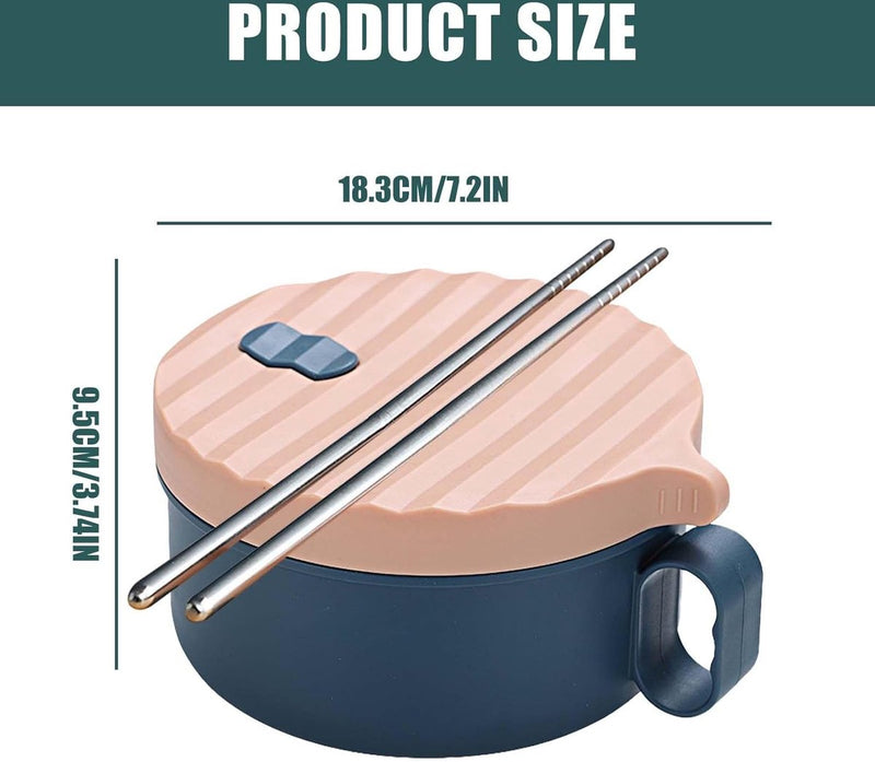 Ramen Bowl Set, roestvrijstalen Ramen Bowl, Japanse soepkom, 1200 ml Ramen Bowl met deksel, traditioneel Japans servies (poederblauw)