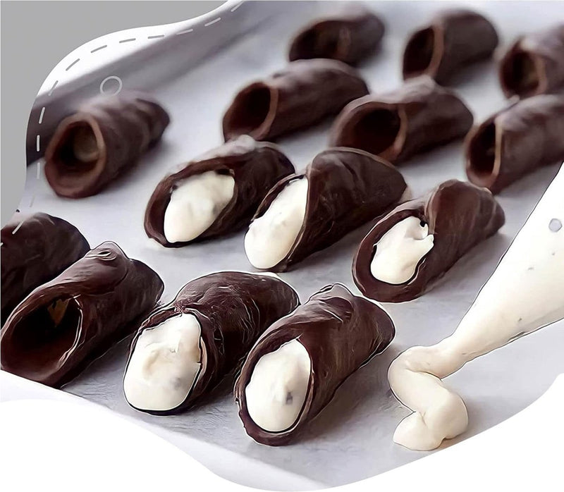 Cannoli-buisjes, 19-delige iriserende krulvorm van roestvrij staal schuimrollers crèmerollen schuimrollervormen met reinigingsborstel - taartspuitmondjes spiraalhoorn bakvorm bakken
