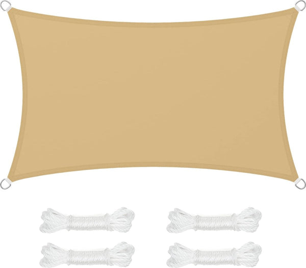 Zonnezeil 3 x 5 m, waterdicht met een waterkolom van 665 mm, zonwering van scheurbestendig polyester, uv-bescherming 93%, terras, tuin, balkon, rechthoekig, 2 m touwen, zandgeel