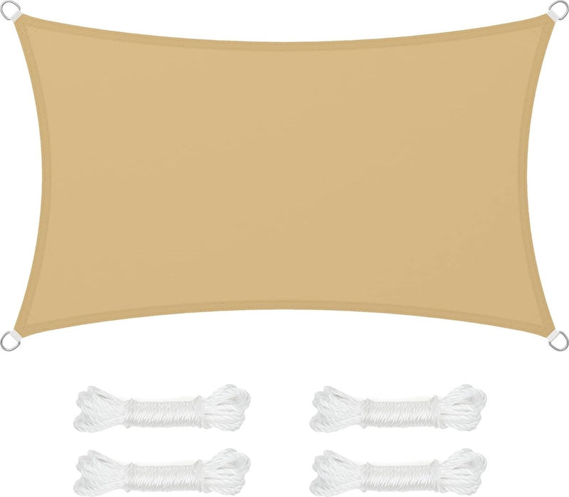 Zonnezeil 3 x 5 m, waterdicht met een waterkolom van 665 mm, zonwering van scheurbestendig polyester, uv-bescherming 93%, terras, tuin, balkon, rechthoekig, 2 m touwen, zandgeel