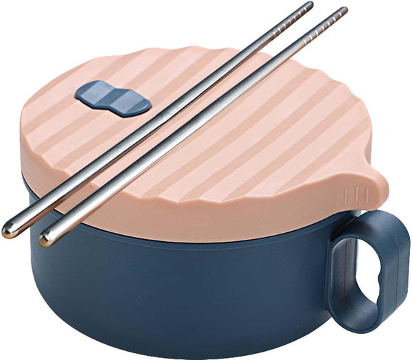 Ramen Bowl Set, roestvrijstalen Ramen Bowl, Japanse soepkom, 1200 ml Ramen Bowl met deksel, traditioneel Japans servies (poederblauw)