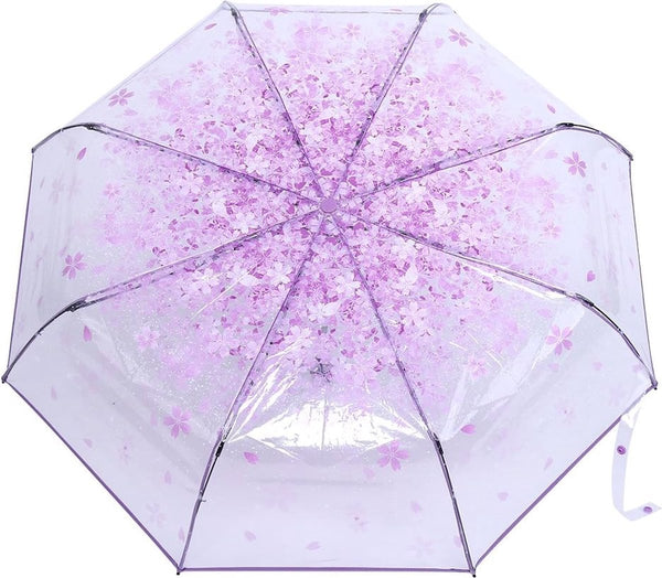 Sakura Zakparaplu, transparante paraplu met bloemen, zakparaplu, prinsessenkap, patroon, bloemen, licht, doorzichtig, windbestendig, reisparaplu, diameter 93 cm, lichtpaars