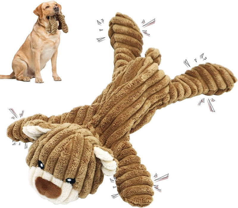 Hundespielzeug Hondenspeelgoed, touwtrekken, pluche piepend met crinkle-papier en hondentouw, robuust hondenkauwspeelgoed voor puppy's, kleine, middelgrote en grote honden (beer)