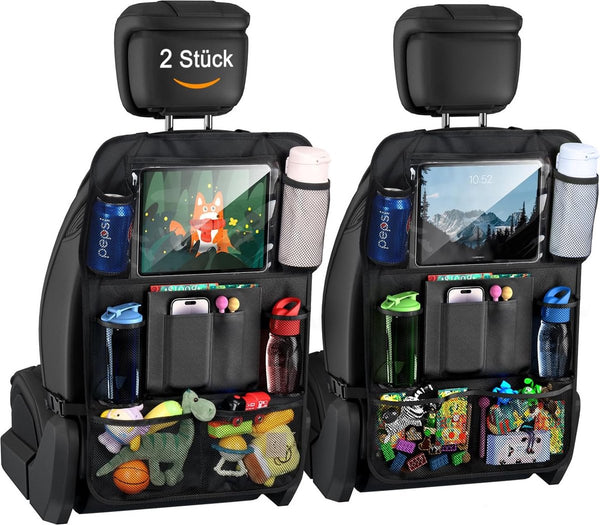 Auto-rugleuningbescherming en organizer, waterdicht en onderhoudsvriendelijk, Oxford-doek, autostoel, organizer, zwart, 2 stuks