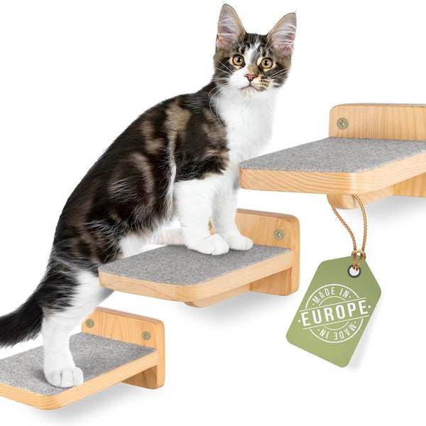 Zuxbolf Kattentrap, klimwand, hout, 4 treden, kattenladder met jute touw en speelhengel tot 15 kg draagvermogen voor wandmontage, 40 cm, kattenwand, kattenspeelgoed om te klimmen Zuxbolf Kattentrap, klimwand, hout, 4 treden, kattenladder met jute touw en speelhengel tot 15 kg draagvermogen voor wandmontage, 40 cm, kattenwand, kattenspeelgoed om te klimmen