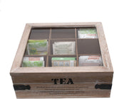 Theedoos grote theebus 24 x 24 x 8,5 cm (L x B x H) Theedoos met 9 vakken Houten theezakjesdoos met deksel in vintage look