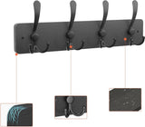 Garderobehaken, kapstok met 4 drievoudige haken in zwart, 42 cm, wandgarderobe voor mantels, jassen, hoeden, tassen, voor hal, garderobe, badkamer, zwart