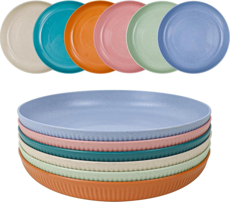 Set van 6 borden, 22,3 cm, herbruikbare kunststof borden, onbreekbare kunststof platen, set voor salade, pasta, party, thuis, magnetron en vaatwasmachinebestendig