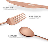 Bestekset, 10-delig, roestvrijstalen reisbestekset, zwart campingbestek met bestekzakje voor op reis, buitenreisbestek en bestek om mee te nemen met koffer (roségoud)