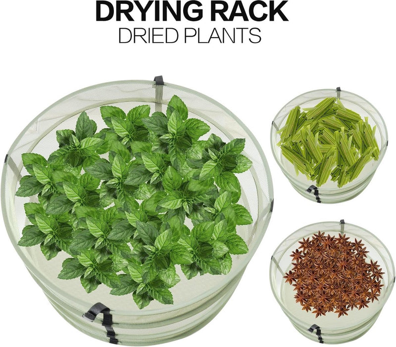 Kruidennet om op te hangen, 4 lagen, groen net, met opvouwbare, zware ringen, inklapbaar, hydrocultuur-plantenknoppen, robuust hangnet