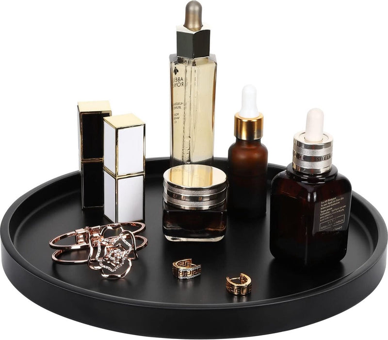 Rond dienblad, marmeren dienblad van hars, decoratief dienblad voor de badkamer, make-up cosmetische organisator, opbergbak voor woonkamer, bureau, keuken, badkamer, mat zwart