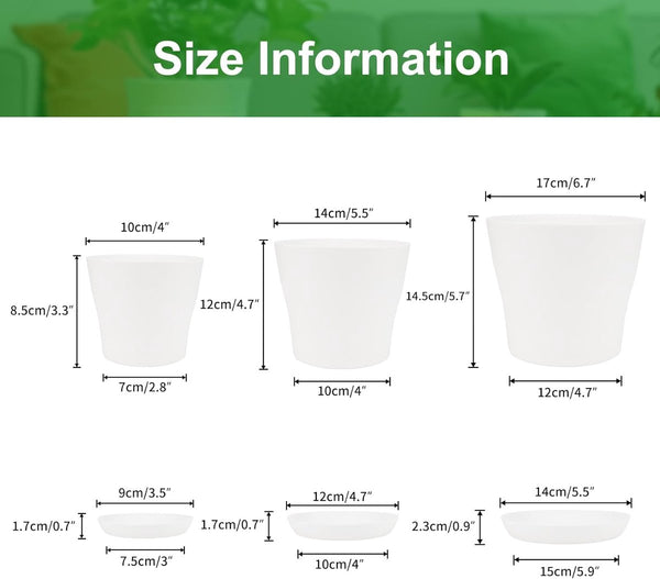 8 stuks 14 cm bloempotten met gat, kleine potten cactussen, kunststof plantenpotten, rond, bloempot met onderzetter voor kantoor en balkon, wit