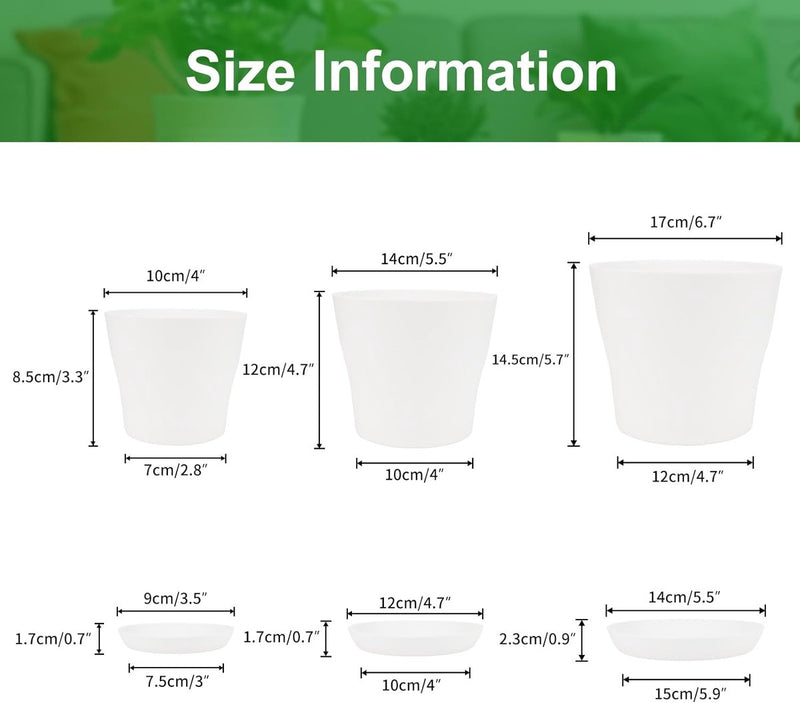8 stuks 14 cm bloempotten met gat, kleine potten cactussen, kunststof plantenpotten, rond, bloempot met onderzetter voor kantoor en balkon, wit