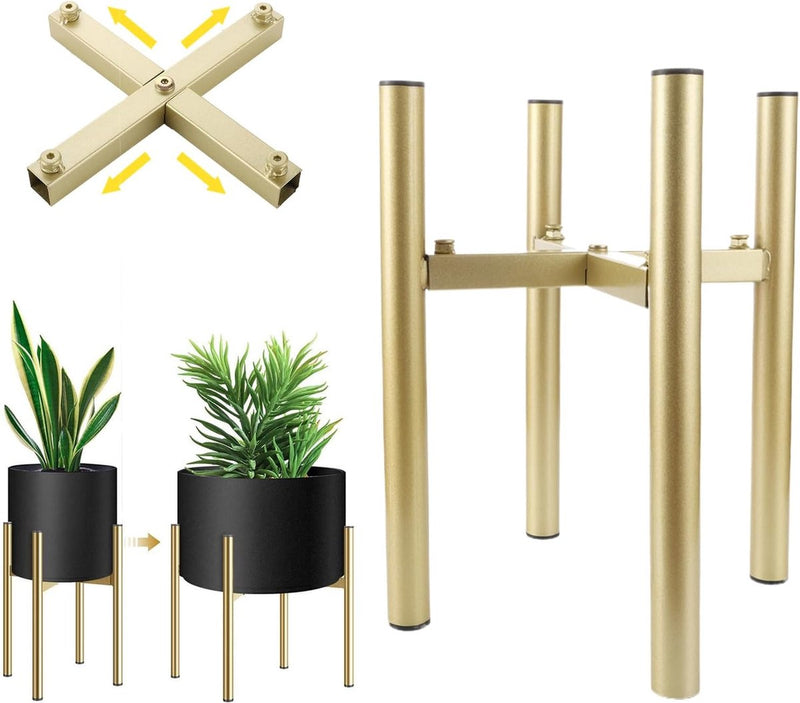 Gouden bloempotstandaard, metalen bloempotstandaard, verstelbaar voor binnen en buiten, verstelbare breedte 17 cm tot 30 cm, plantenpotdecoratie, bloemenhouder bloemenstandaard