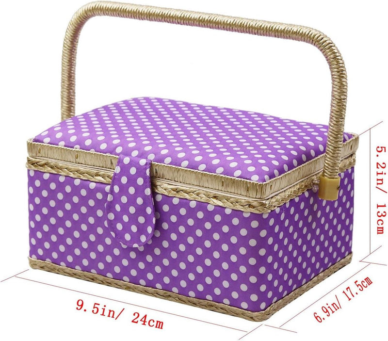 naaikandje voor thuis, voor opslag en organisatie, draagbaar, voor naalden, garen, enz., naaimand met accessoires, M, paars