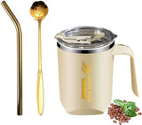 Koffiemok, tuimelaar, reisbeker, koffiemok, 304 roestvrij staal, koffiemok, mok met rietje voor vrouwen, ook voor thuis, kantoor, school of werk, geweldig voor ijs, dranken, warme drank (rijstwit)