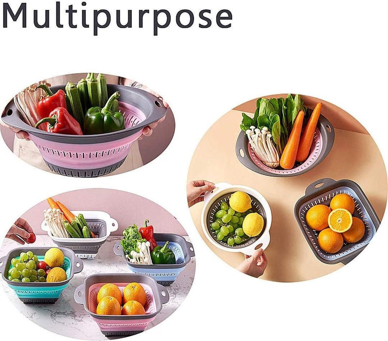 Opvouwbare zeef - BPA-vrije siliconen voedselzeef met plastic handgrepen - Heavy Duty opvouwbare hittebestendige pasta en groenten Keukenafvoer Stoommand - Vaatwasmachinebestendig - Pack van 3