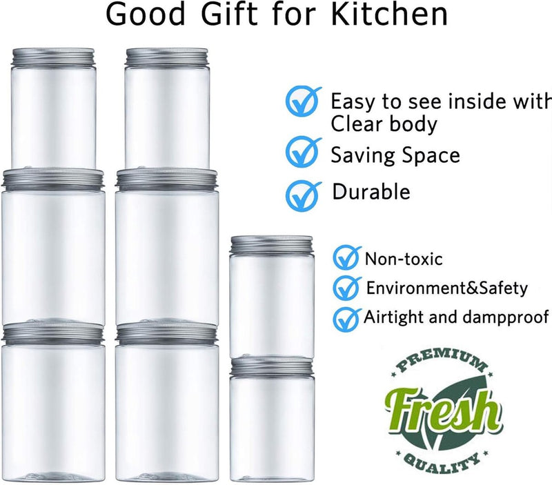 Voedselcontainers, vershoudpotten voor levensmiddelen, 8-delige set, met luchtdichte deksel, van kunststof, BPA-vrij