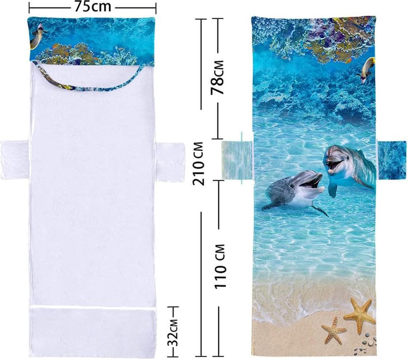Oceaan hoes voor tuinligstoel, badstof, ligkussen, tuin, zonnebed, handdoek met 2 zakken, stoel, strandhanddoek voor zwembaden, stranden, tuinhotels (dolfijn, 75 x 210 cm)