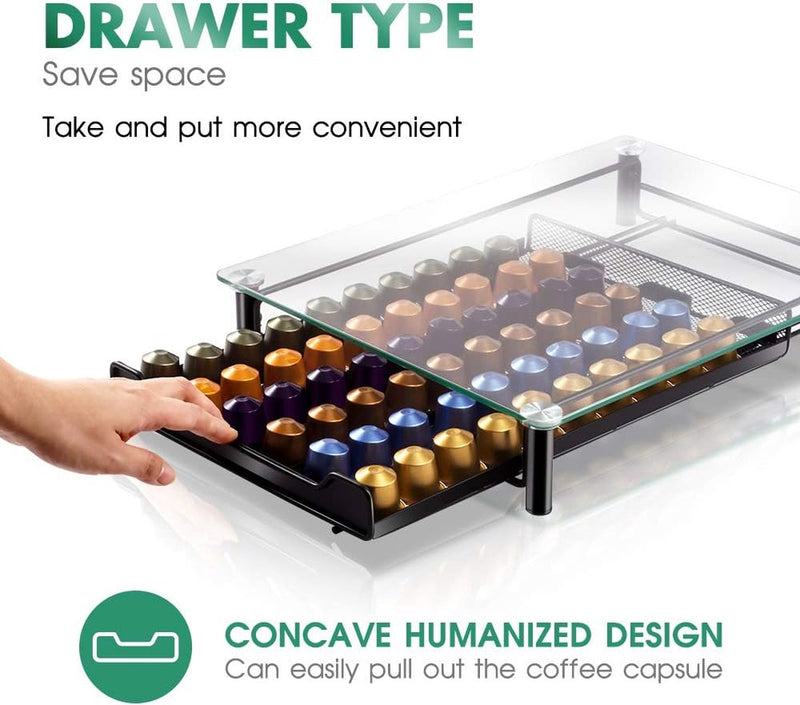 Koffiecapsulehouder voor het opbergen van 60 tot 72 koffiecapsules, opbergdoos voor koffiecapsules van met anti-slip oppervlak