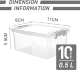 Opbergdoos, kleine opbergdoos, met deksel, stapelbaar, handgreep, clips, kleine onderdelen (500 ml, 10-delige set)