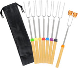 Barbecuespiesjes van roestvrij staal 8 stuks Barbecuevorken Uitschuifbaar roestvrij staal met houten handvat Telescopische marshmallow-kebabspiesjes Barbecuebestek BBQ-stick Broodspiesjes voor