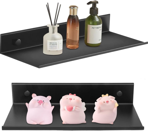 Set van 2 doucheplanken, zonder boren, doucheplank, zelfklevend douchemandje, roestvrij, doucheplankorganizer, metaal, kleine wandplank, douchemandje, badkamer, zwart