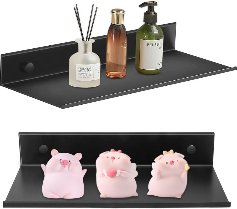 Set van 2 doucheplanken, zonder boren, doucheplank, zelfklevend douchemandje, roestvrij, doucheplankorganizer, metaal, kleine wandplank, douchemandje, badkamer, zwart