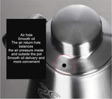 Oliekan 600 ml oliefan roestvrij staal olijfolie oliedispenser, lange opening ingrediëntendispenser oliefles kruidenketel kannetje voor olie, azijn, saus