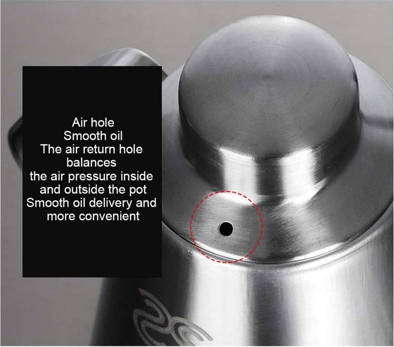 Oliekan 600 ml oliefan roestvrij staal olijfolie oliedispenser, lange opening ingrediëntendispenser oliefles kruidenketel kannetje voor olie, azijn, saus