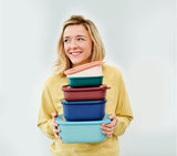 Cirqula multikom set, 3-delig, rechthoekig, Nordic green – 500, 1000, 2000 ml – te gebruiken als voorraaddoos, koelkastdoos, vriesdoos, magnetronservies en serveerschaal met deksel