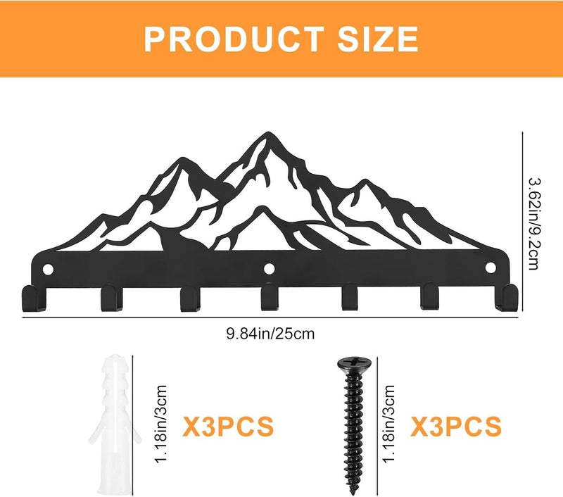 Sleutelhaak, sleutelhouder voor thuis, sleutelhouder, sleutelhangermuur, zwart sleutelrek met 7 haken, metalen sleutelrek voor thuismuurhaken, sleuteldecoratie