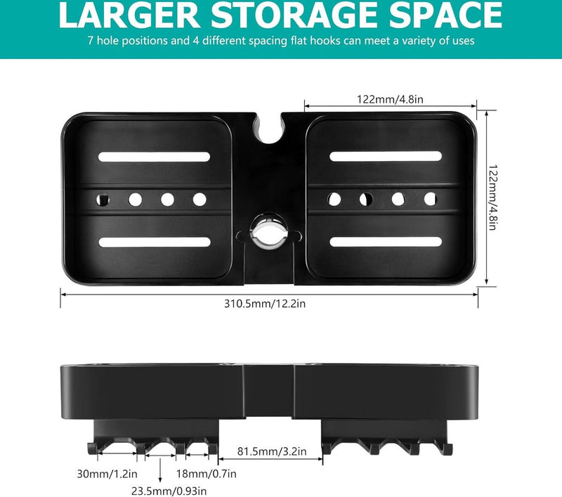 Doucheplank om op te hangen, zwart, doucheplank zonder boren, telescopisch, doucherek met 2 douchemandjes om op te hangen, ruimtebesparende doucheplank, roestvrij staal, douchestang-opbergrek voor 18