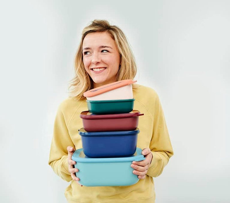 Cirqula multikom set, 3-delig, rechthoekig, Nordic white – 500, 1000, 2000 ml – te gebruiken als voorraaddoos, koelkastdoos, vriesdoos, magnetronservies en serveerschaal met deksel