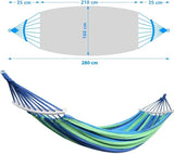Outdoor katoenen dubbele hangmat met draagtas, voor binnen, balkons, tuinen, reizen, kamperen, strand, 300 kg draagvermogen, 280 x 150 cm