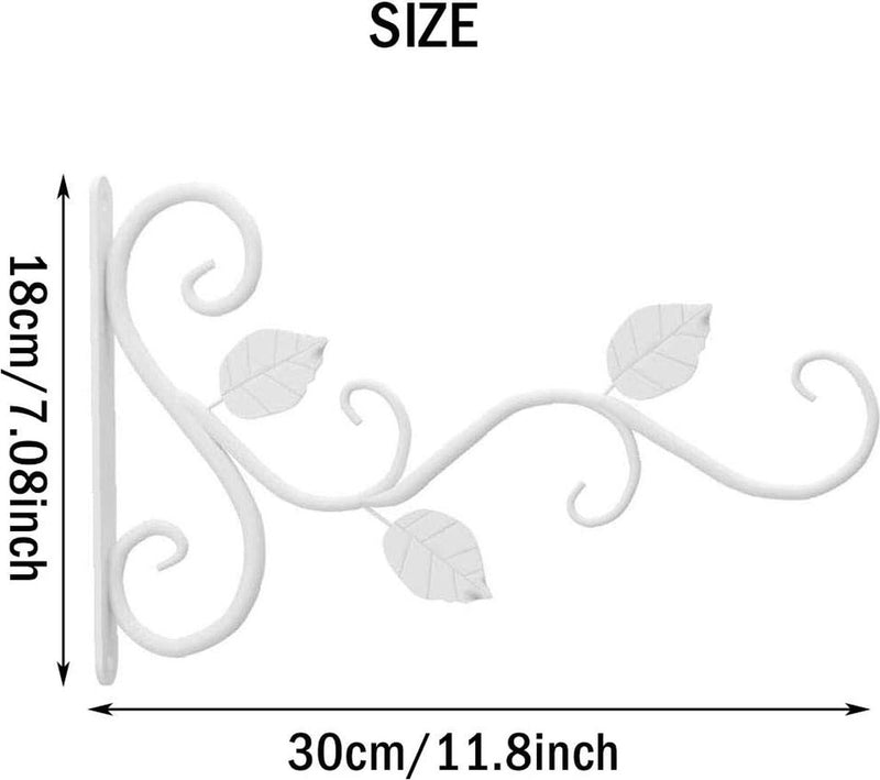 2 stuks houder voor bloemhouders, wandhouders hangmanden, lantaarn wandhouder uit, hangende ijzeren kunst buiten met bladpatroon hangende mand voor tuinvogelhuisjes, windspel (wit)