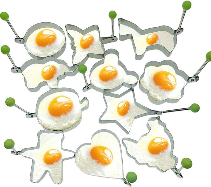 Gebakken eiervormen voor de pan, 11 stuks, roestvrijstalen gebakken eiervorm Gebakken eierpan met handvat