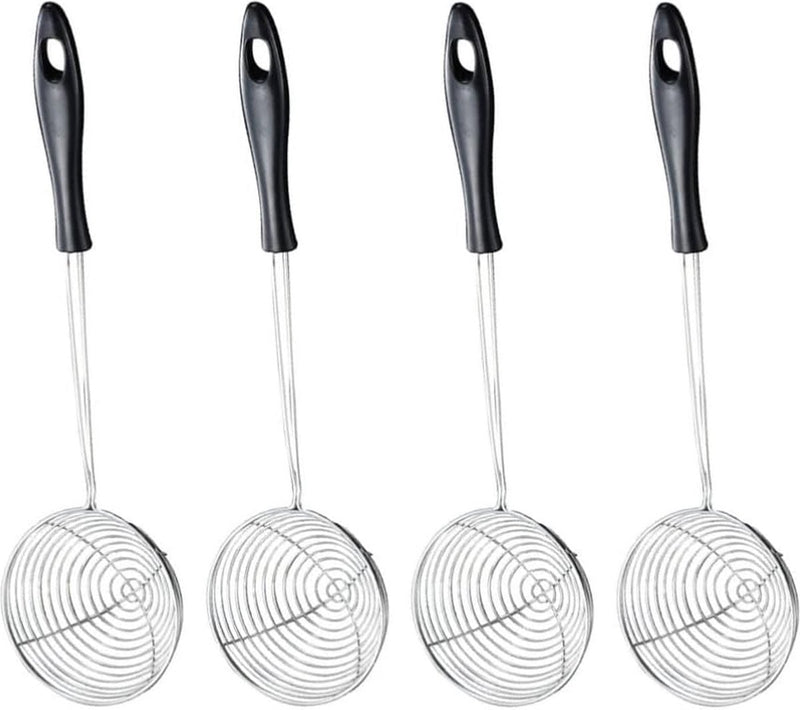 Keukenzeef roestvrij staal vergiet pastazeef fondue zeef scheeplepel zeef zeeflepel zeef zeeflepel voedselzeef sleuflepel skimmer lepel voor hot pot keuken bakken koken 4 stuks S