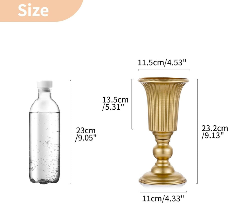 2 stuks gebloeide metalen trompetvaas, elegante vaas met middenstukken voor bruiloftsfeesten, 23,2 cm hoog, kunstbloemstukken voor het jubileumfeest