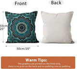 Boho Cushion Cover, 50 x 50 cm, Set of 4, Retro Geometric Pattern, Blue Gold Sofa Decorative Cushion Covers, Washable Polyester Flax Textile, Outdoor Upholstery Pillowcase Cushion Cover