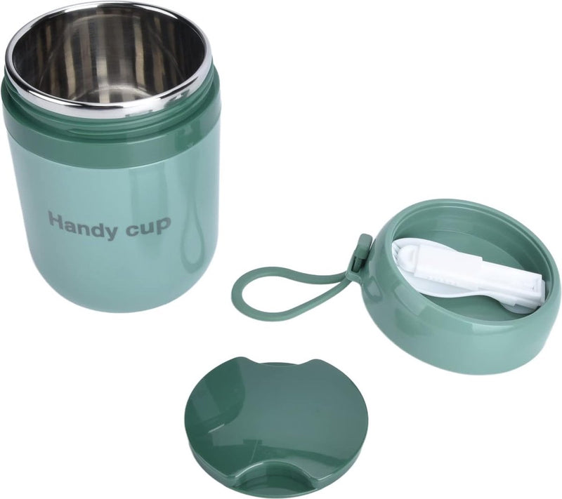 Geïsoleerde soepcontainer voor kinderen, 17 oz, voedselthermos-lunchbox met opvouwbare lepel, roestvrijstalen vacuümlunchbox met brede opening, voor warm/koude gerechten, reizen, groen
