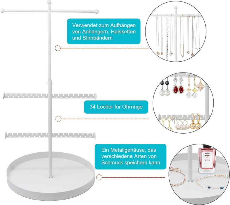 T-vormige sieradenstandaard, sieradenhouder, kettinghouder, sieradenboom, kettingstandaard, horlogestandaard, oorbelhouder, sieradenopslag voor kettingen, oorbellen, armbanden, ringen,