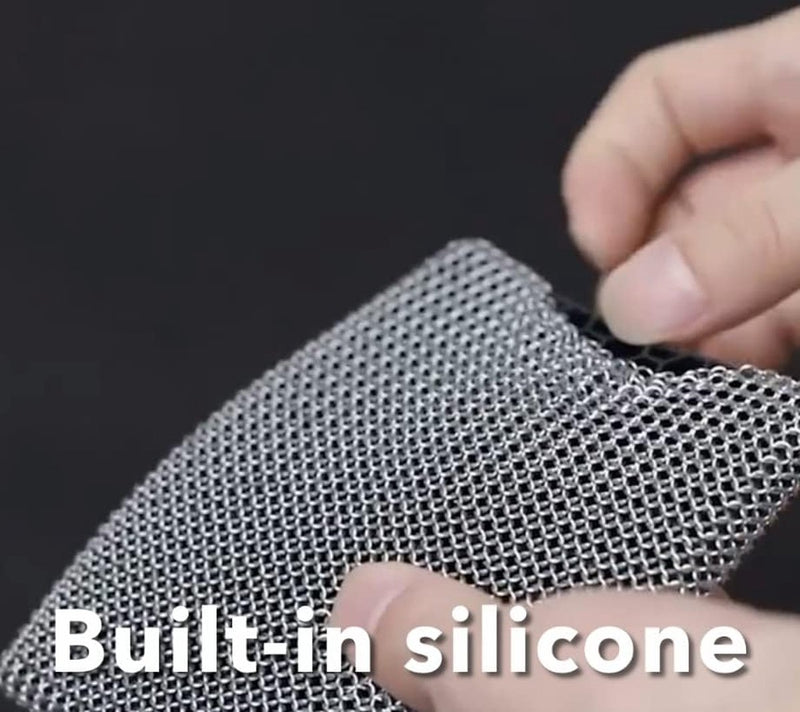 Gietijzeren reinigingsketting fijne ring 316 roestvrij staal schuursponsje - ingebouwde siliconen met gelaste ringen voor gietijzeren pot BBQ-servies