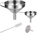 Trechterset voor levensmiddelen, 2 stuks trechter roestvrij staal 304 (klein, groot) en filter, 5 inch keukentrechter met afneembare zeef en buisborstel