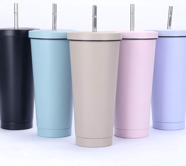 750 ml/25 oz roestvrijstalen mok met rietje en deksel, BPA-vrije vacuüm geïsoleerde thermische mok, koffiemok om mee te nemen, reismok, geïsoleerde mok voor ijskoud of warm drinken (lichtgrijs)